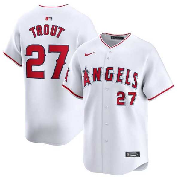 Mens Los Angeles Angels #27 Mike Trout White Home Limited Baseball Stitched Jersey Dzhi